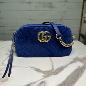 Gucci Marmont Blue Velvet Camera Bag